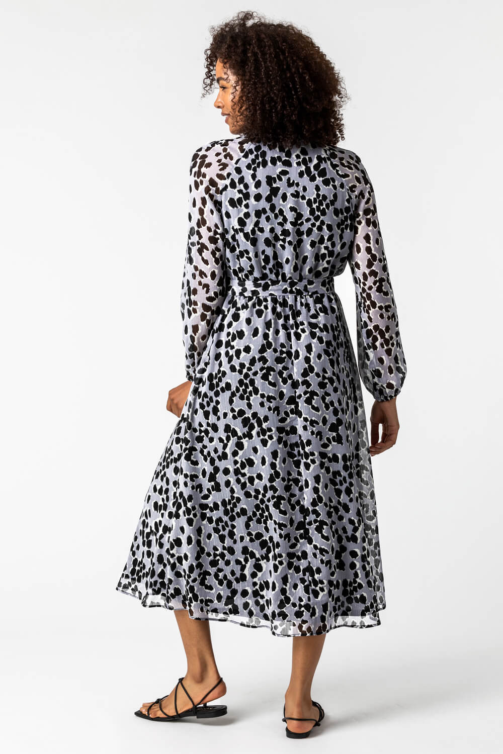 Silver Animal Print Belted Midi Dress, Image 2 of 5