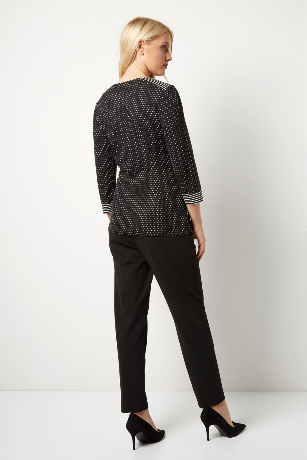Black Contrast Spot and Stripe Zip Top, Image 2 of 4