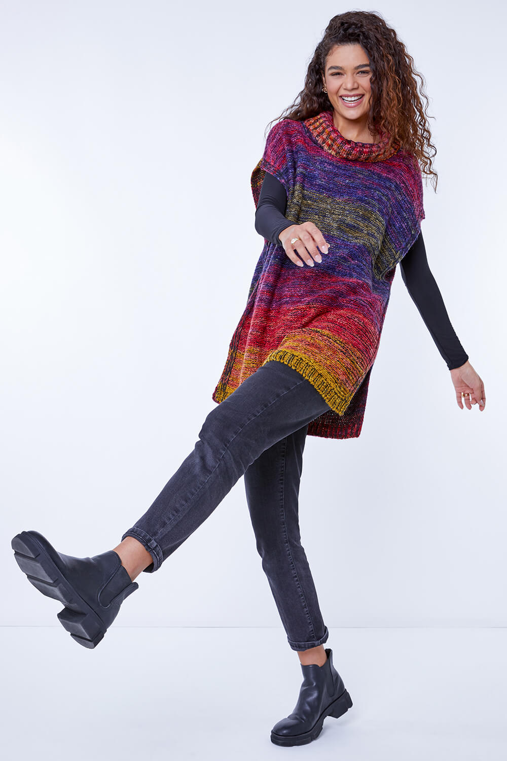 Roll Neck Button Detail Poncho