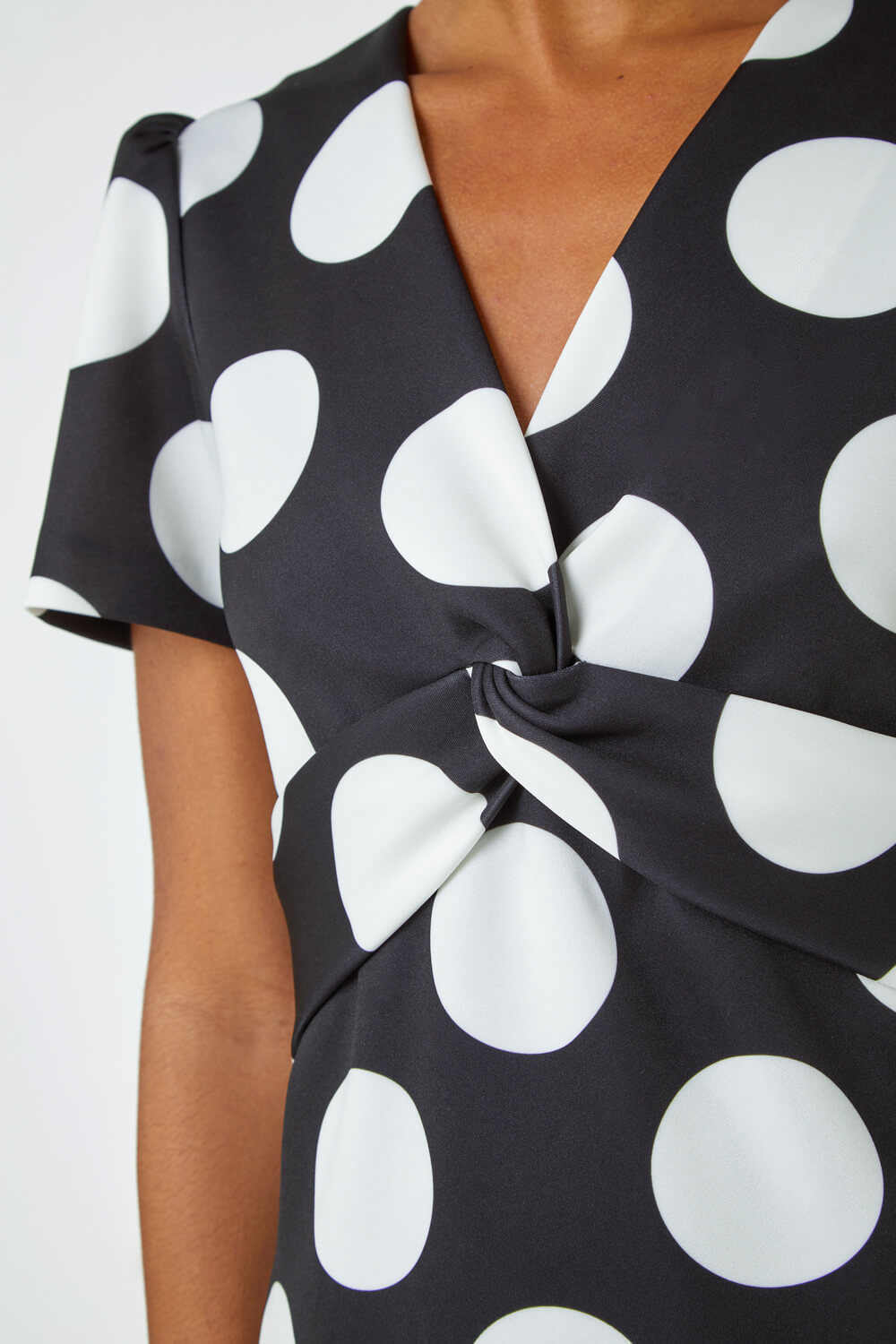 Black Polka Dot Premium Stretch Midi Twist Dress, Image 5 of 5
