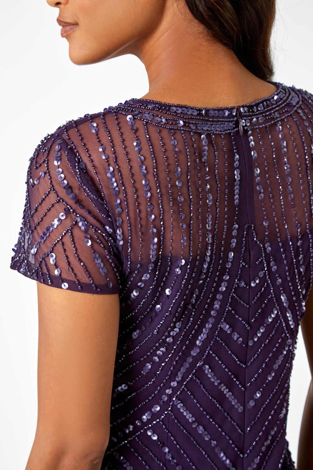 Purple Sequin Embellished Sheer Shift Dress, Image 5 of 5