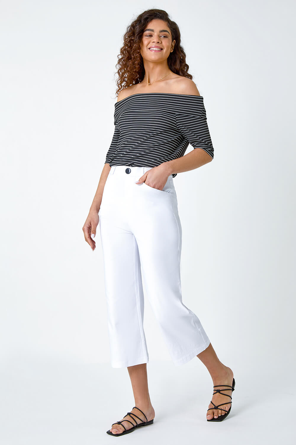 White Cropped Stretch Culotte, Image 2 of 5