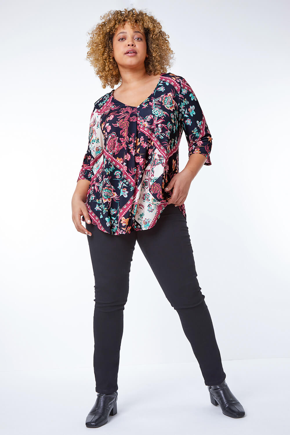 Wine Curve Tile Print Tunic Top, Image 2 of 5