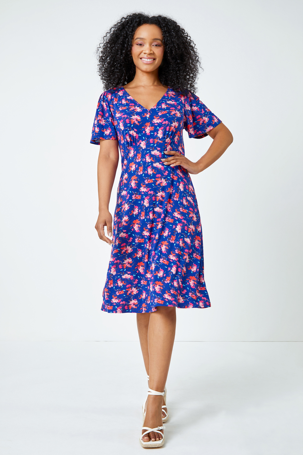 Navy  Petite Floral Print Stretch Dress, Image 2 of 5