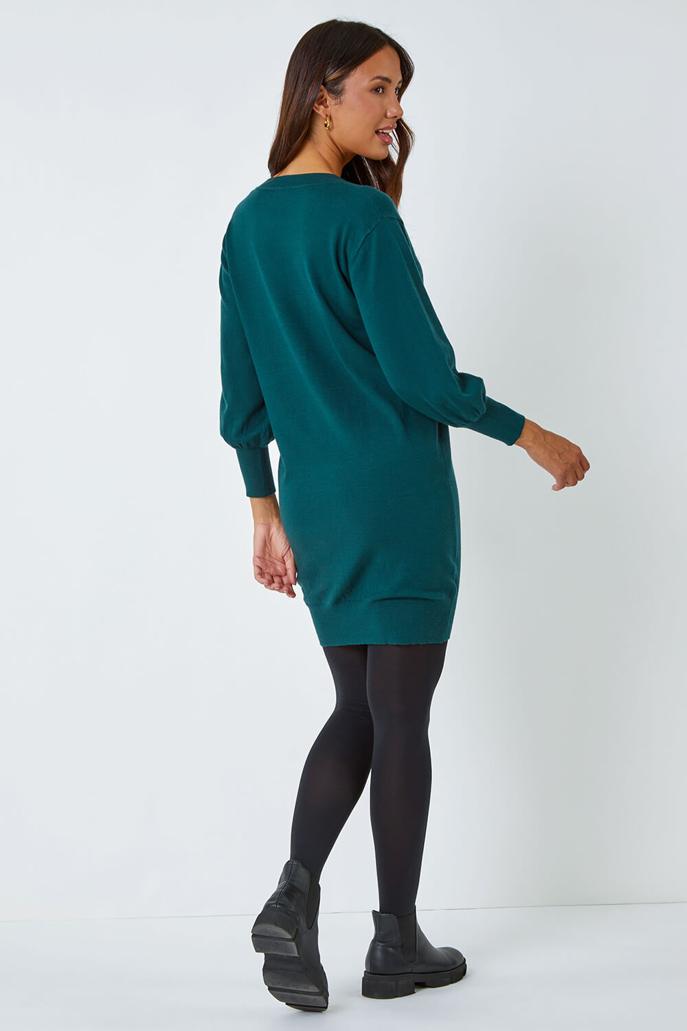 Dark Green Knitted Jumper Dress, Image 3 of 5
