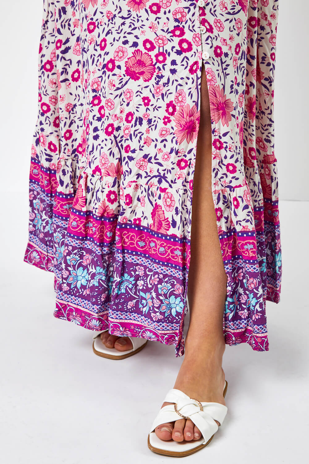 PINK Floral Shirred Waist Maxi Dress, Image 5 of 5