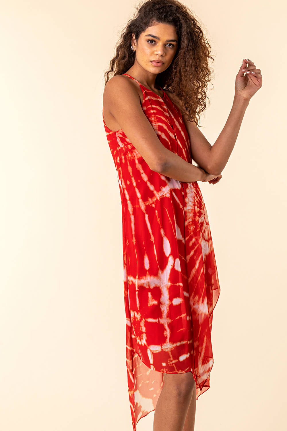 Red Tie Dye Halter Neck Midi Dress, Image 4 of 4