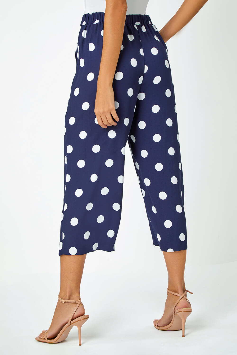 Navy  Polka Dot Culotte Trousers, Image 3 of 5