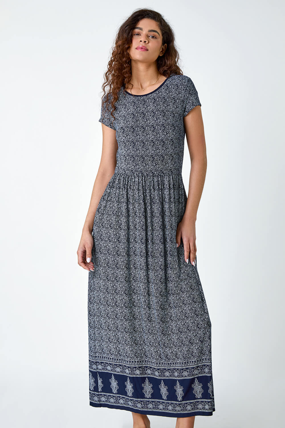 Navy  Paisley Relaxed Stretch Maxi Dress, Image 3 of 5