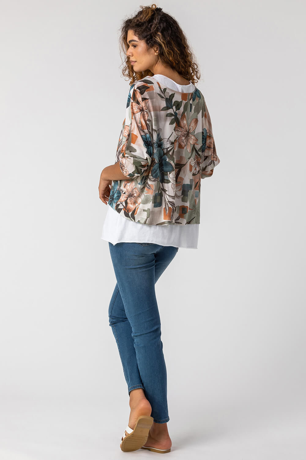 Neutral Floral Print Double Layer Top, Image 2 of 4