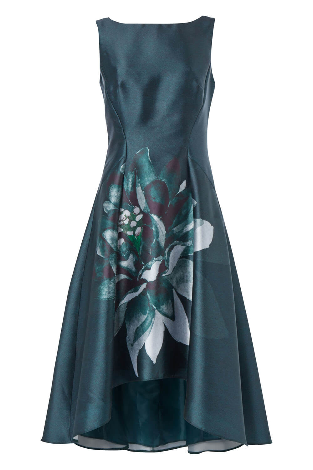Emerald Floral Print Dipped Hem Midi Dress, Image 4 of 4