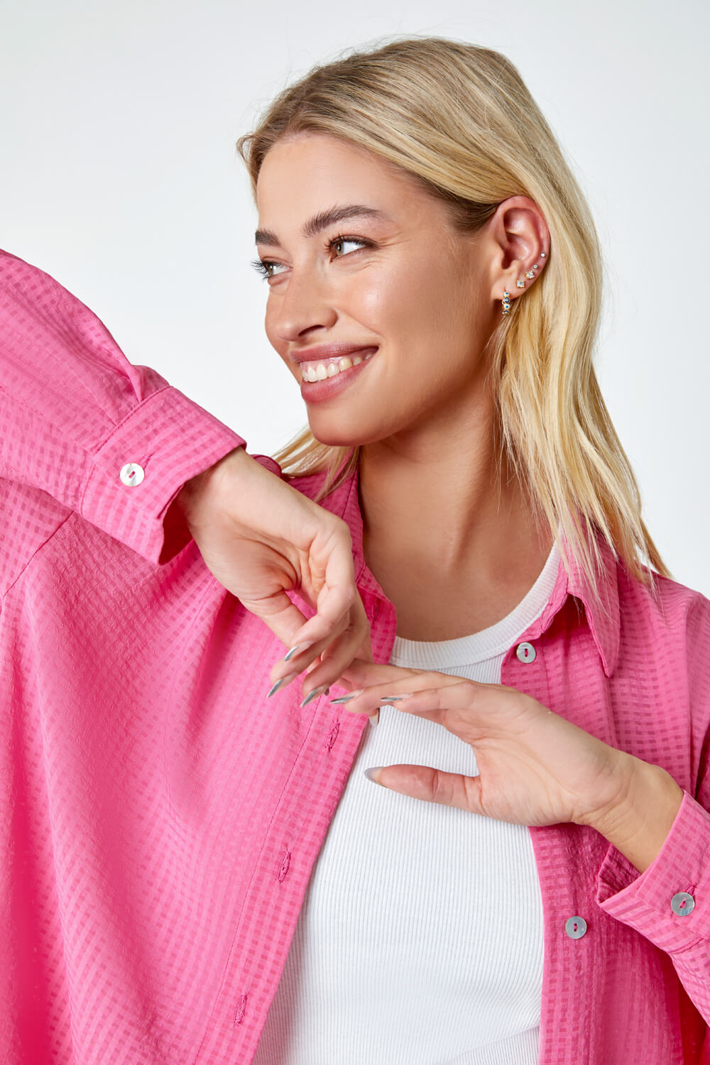 PINK Oversized Woven Button Up Shirt, Image 5 of 5
