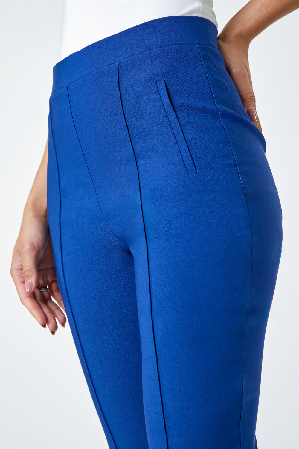 Midnight Blue Seam Detail Stretch Cropped Trousers, Image 5 of 5