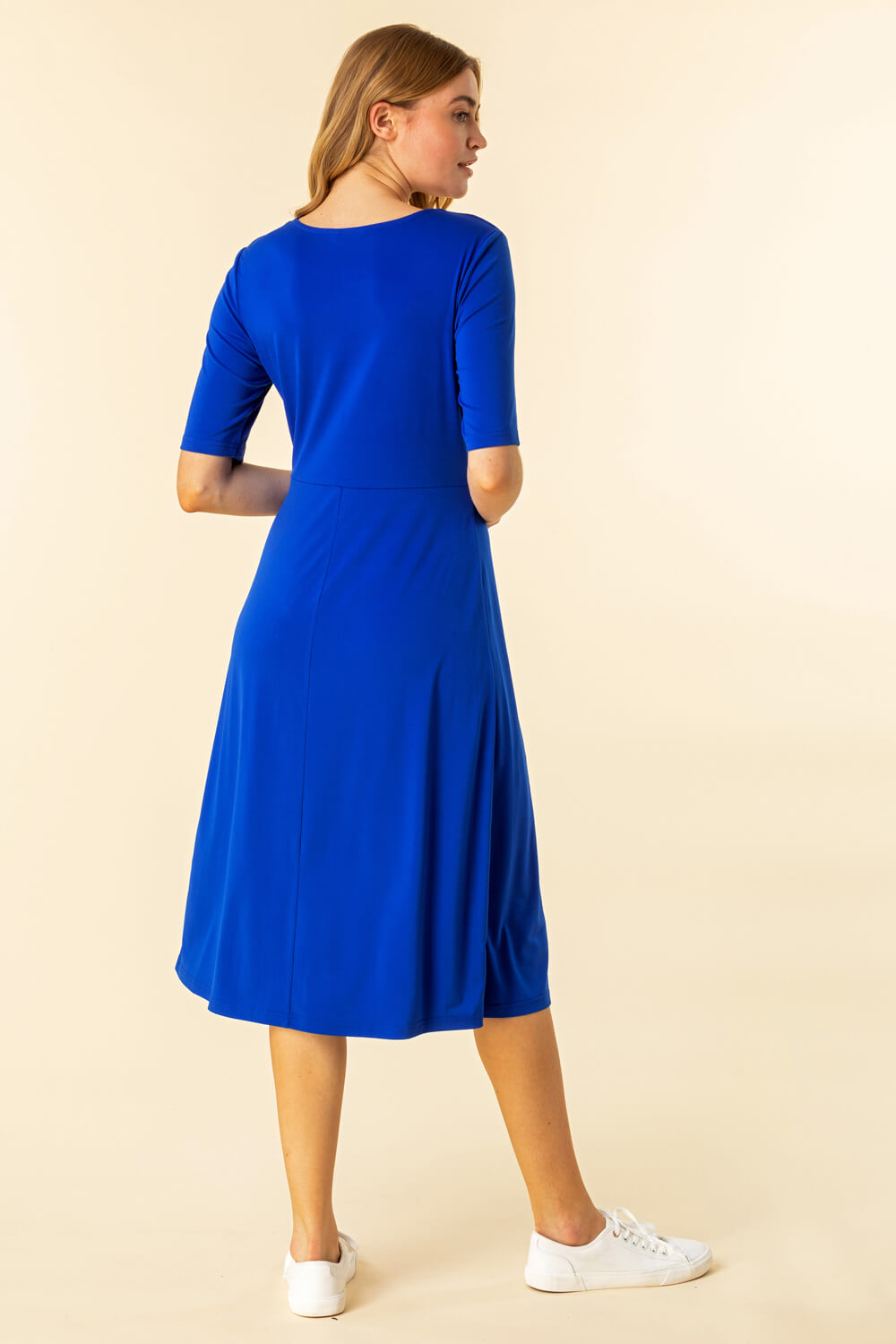 Royal Blue Ruched Waist Midi Dress, Image 3 of 4