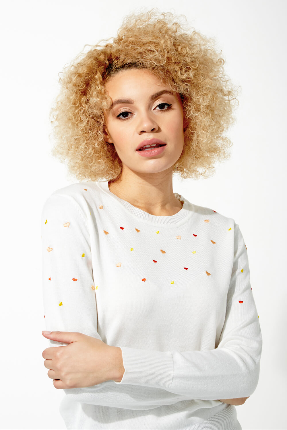 Ivory  Heart Embroidered Jumper, Image 4 of 5