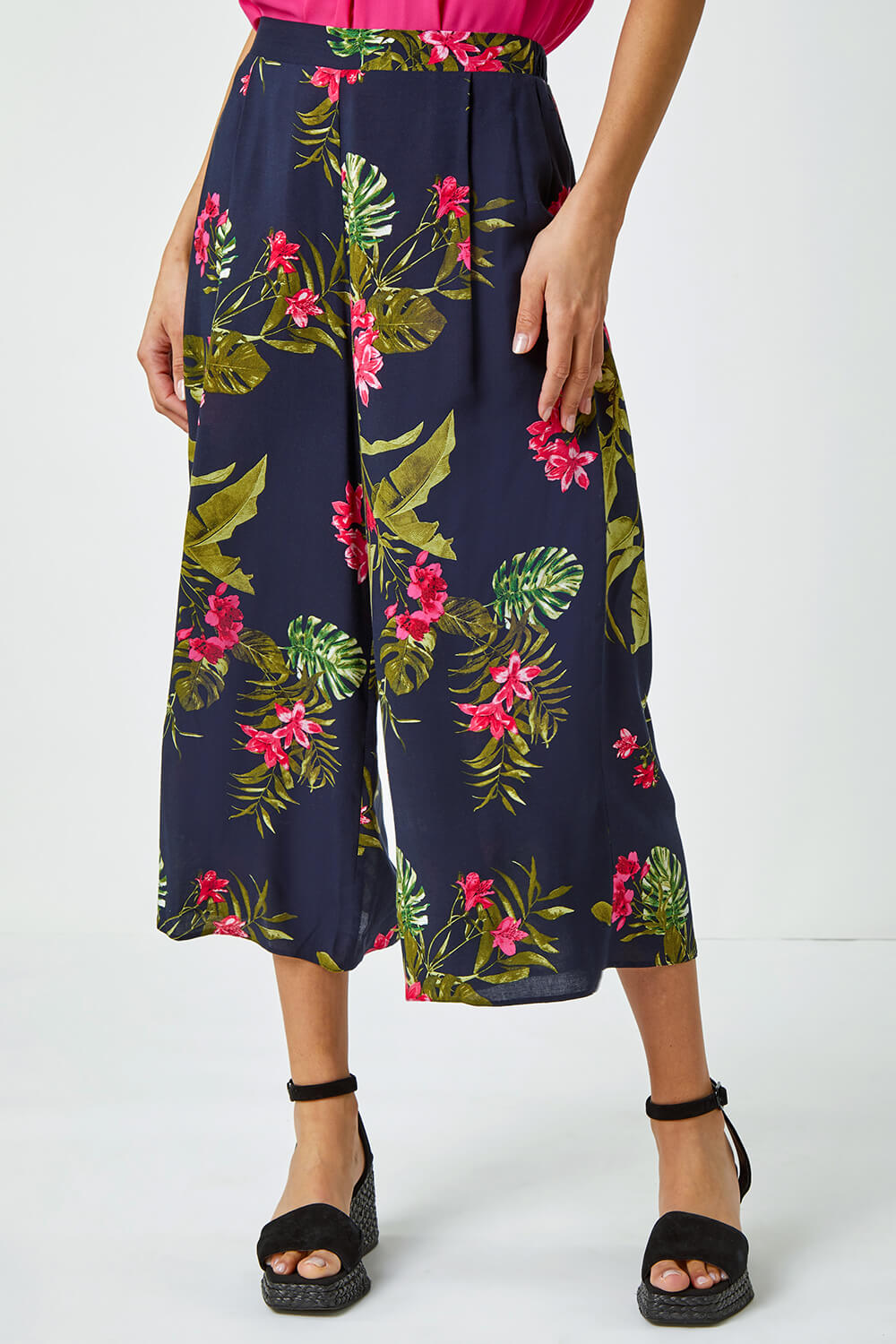 PINK Floral Palm Print Culottes, Image 5 of 5