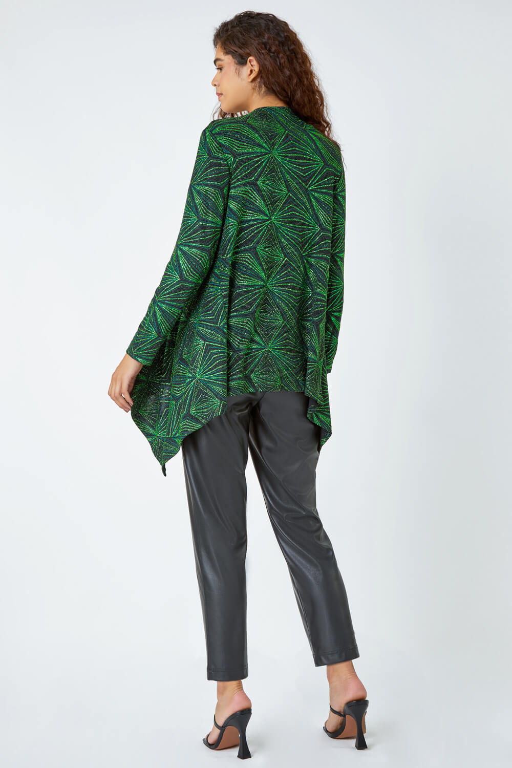 Green Geometric Sparkle Embellished Kimono, Image 3 of 5
