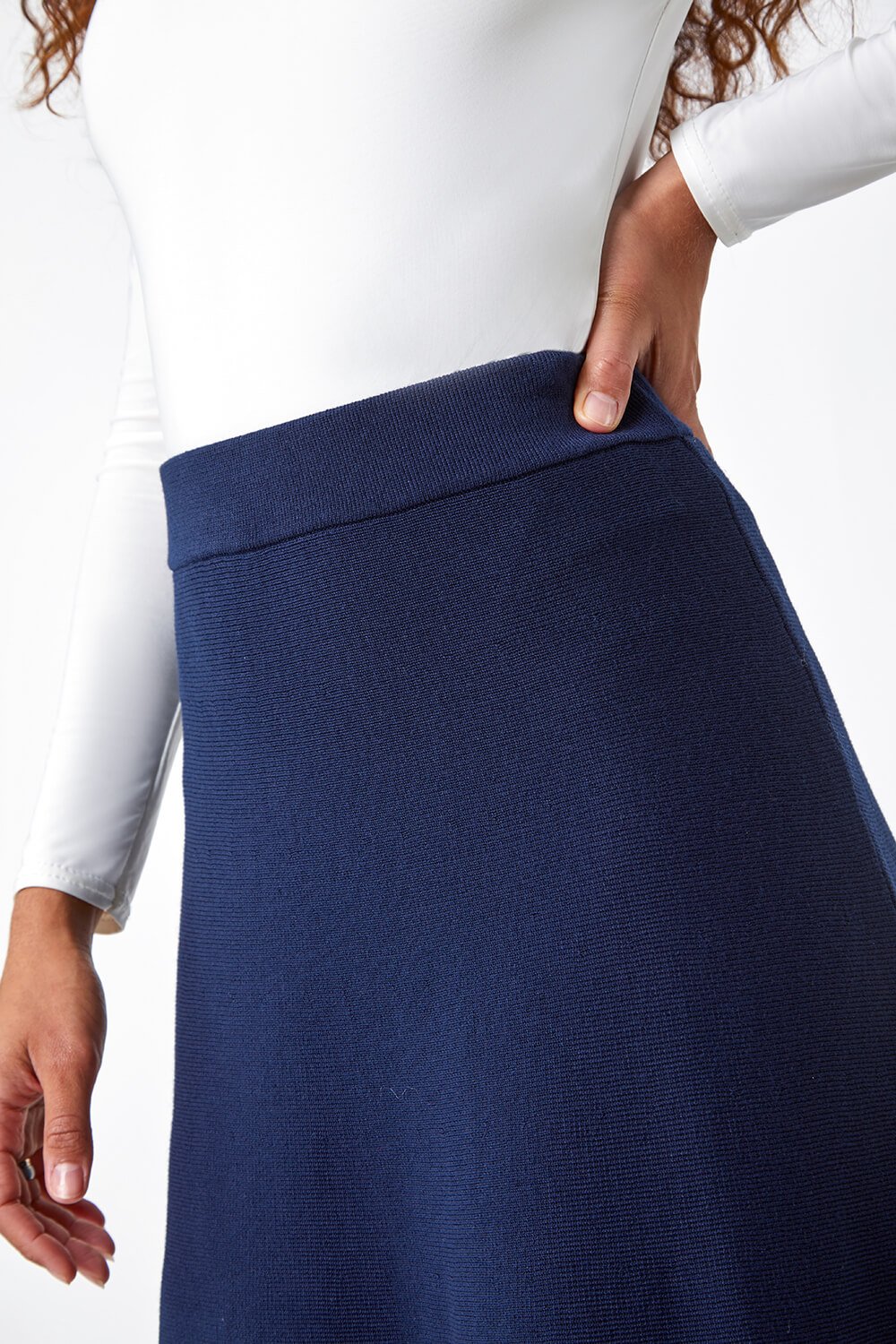 Midnight Blue Plain Knitted Midi Skirt, Image 5 of 5