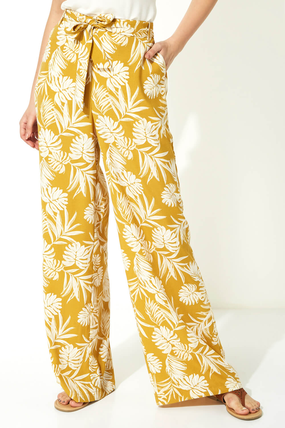 Palm Print Wide Leg Trousers 