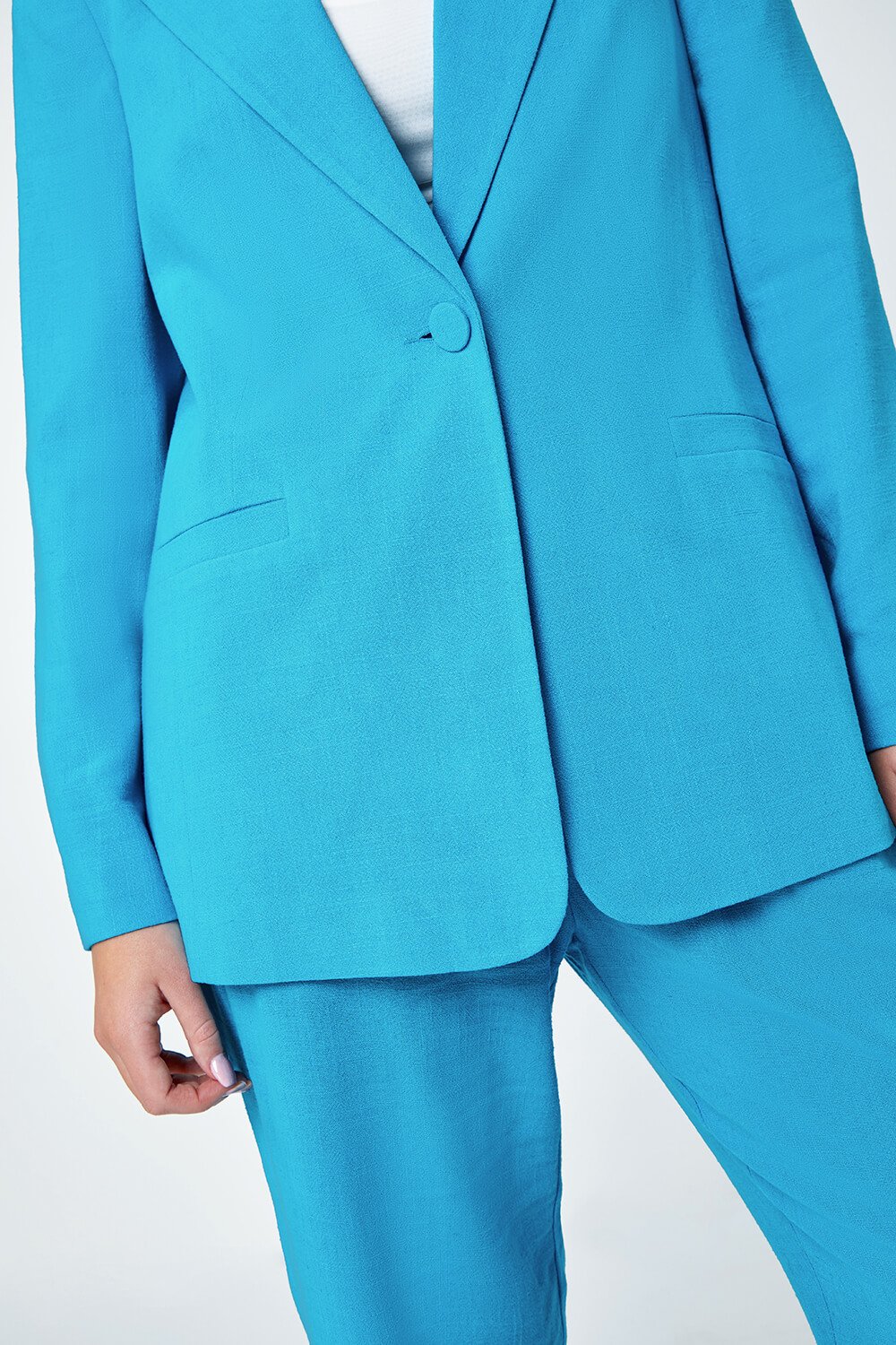 Turquoise Petite Linen Blend Blazer, Image 5 of 7