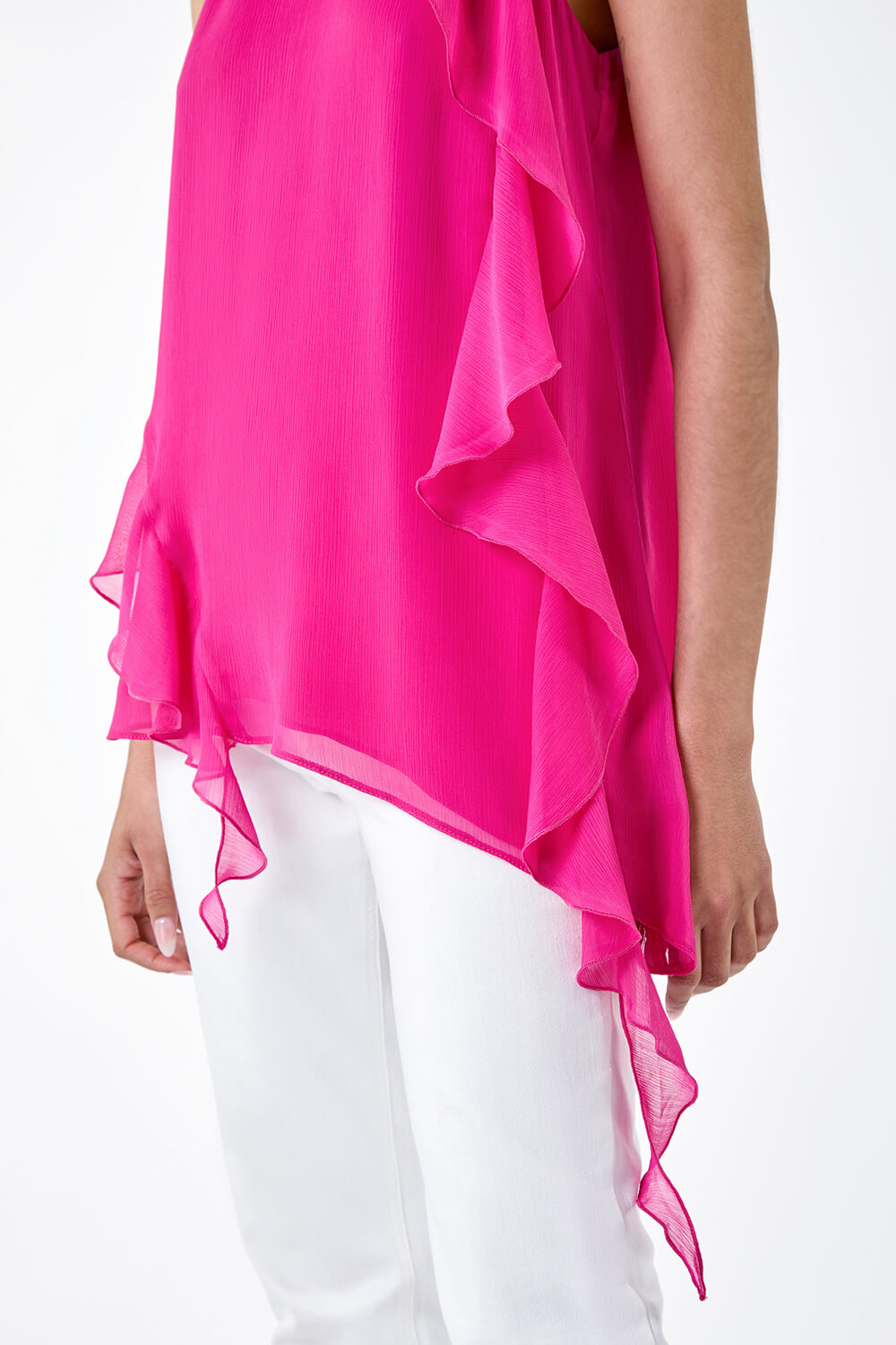 CERISE Halterneck Asymmetric Frill Detail Top, Image 5 of 5