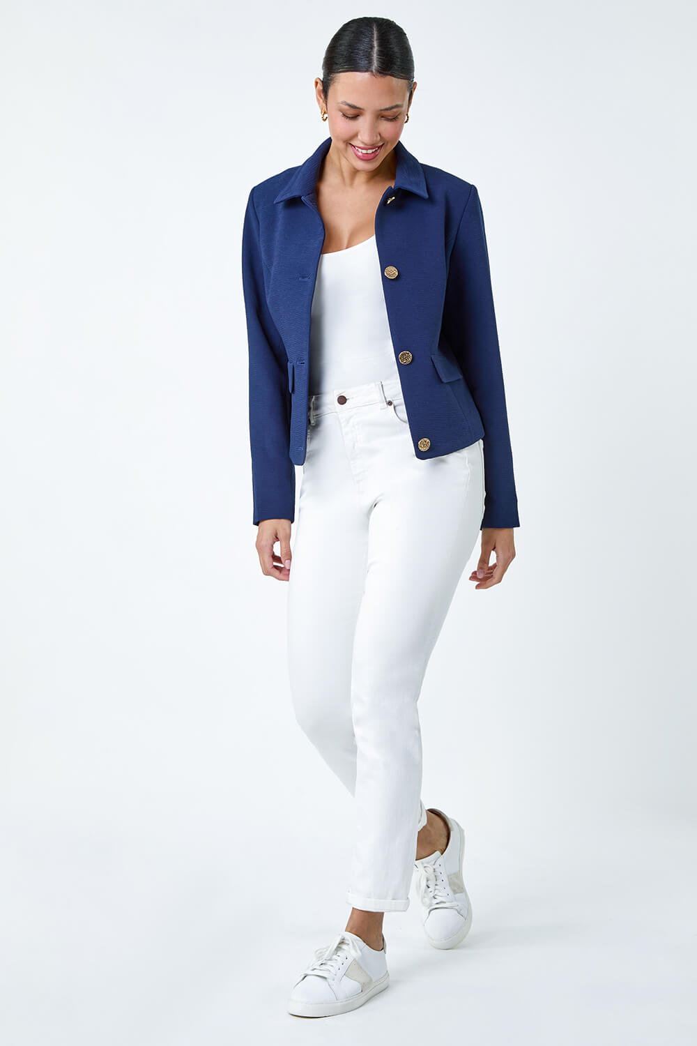 Navy  Textured Button Detail Jacket, Image 2 of 5