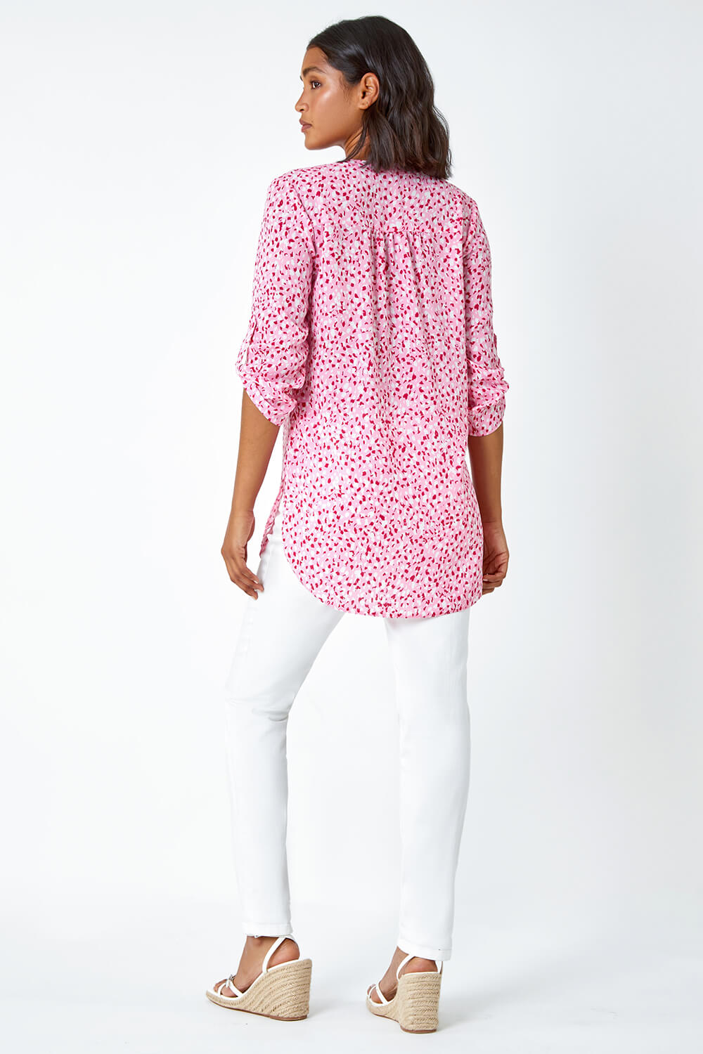 PINK Ditsy Print Button Up Blouse, Image 3 of 5