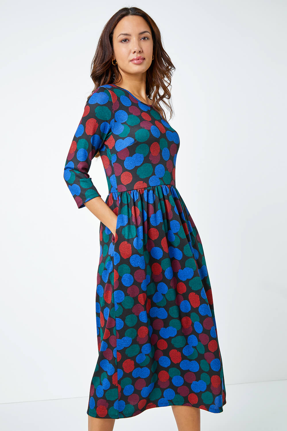Spot Print Jersey Midi Dress in Royal Blue - Roman Originals UK