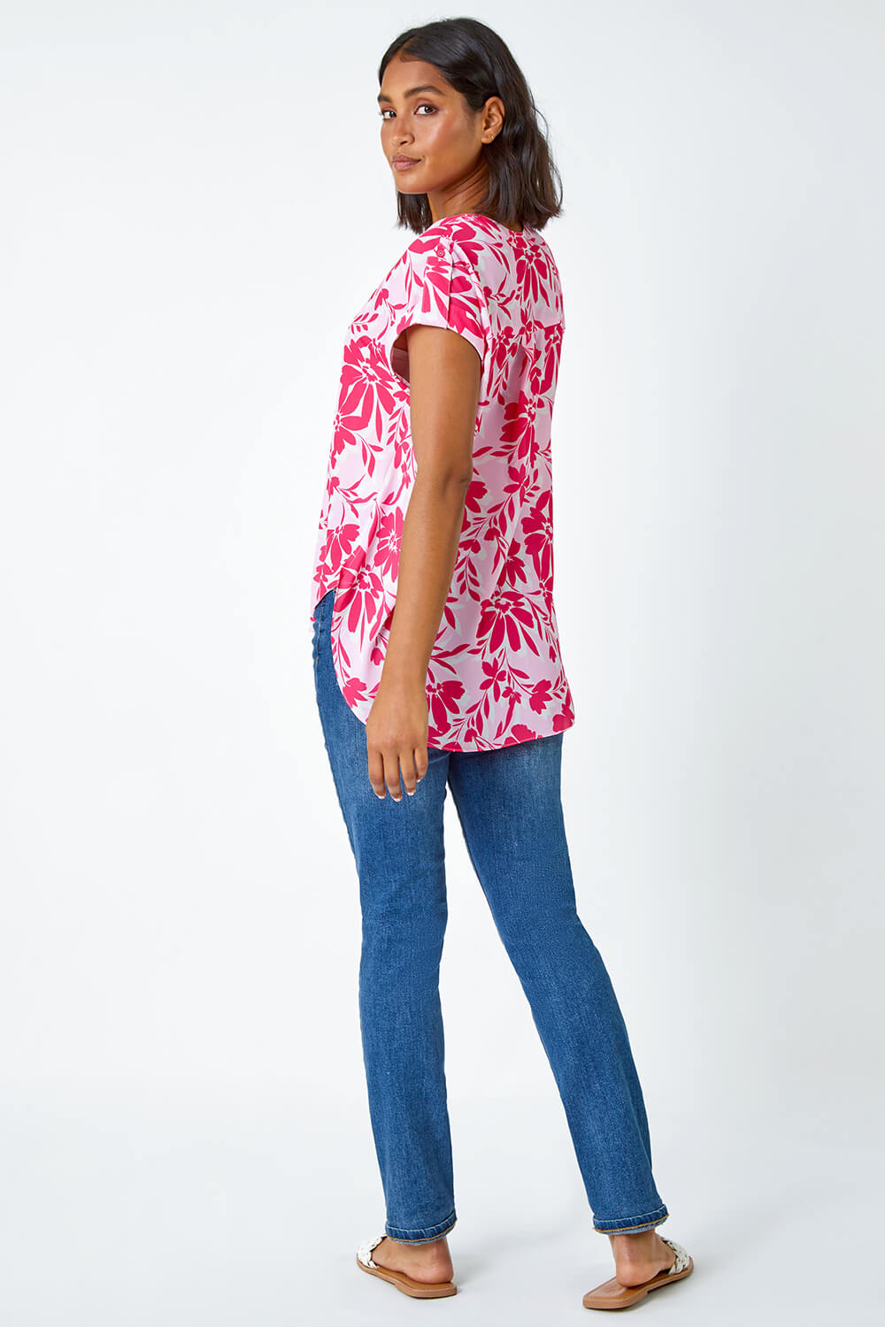 PINK Floral Print Pleat Front Top, Image 3 of 5