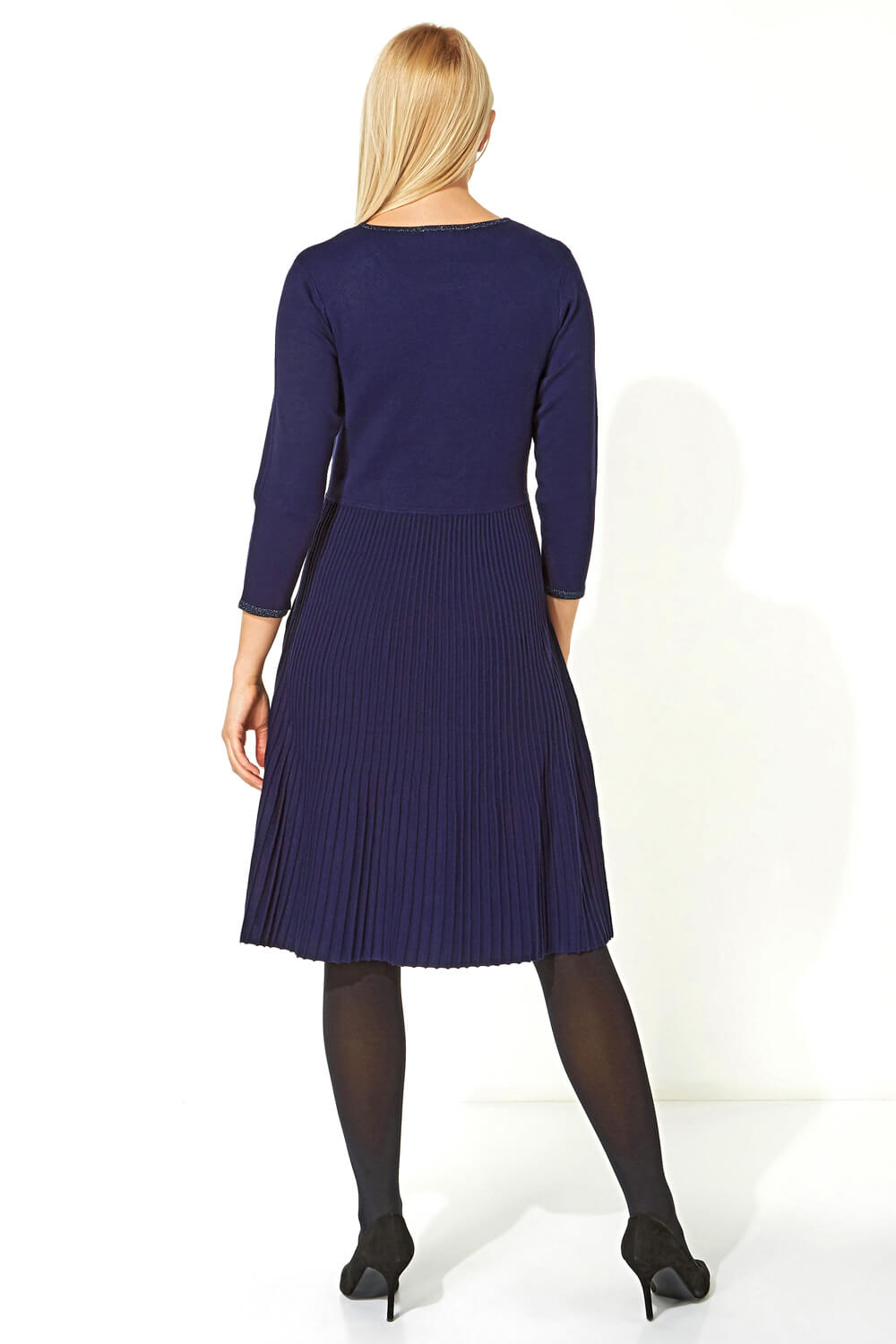 Navy  Fit and Flare Knitted Dress, Image 3 of 5