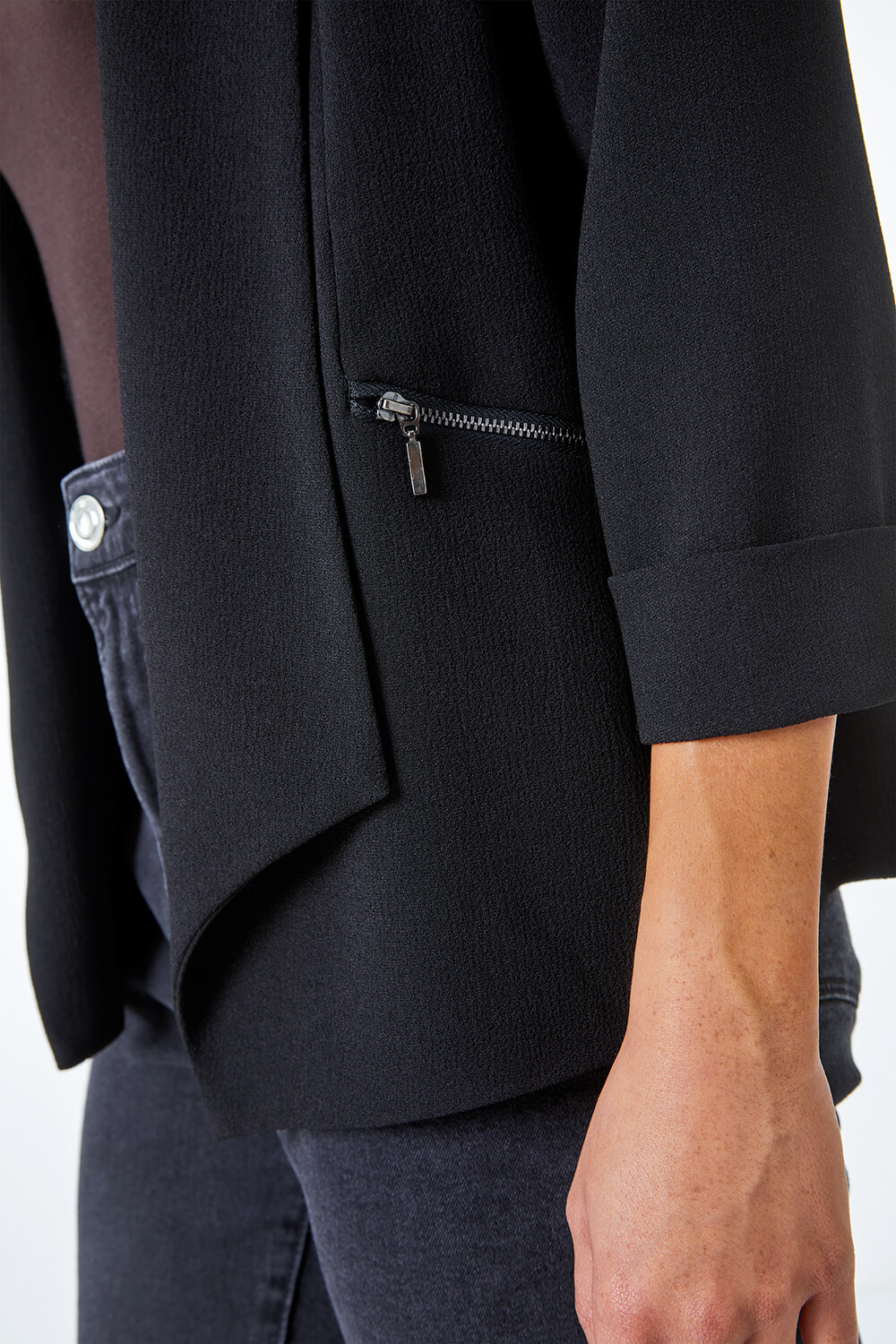 Black  Petite Zip Detail Jacket, Image 5 of 5