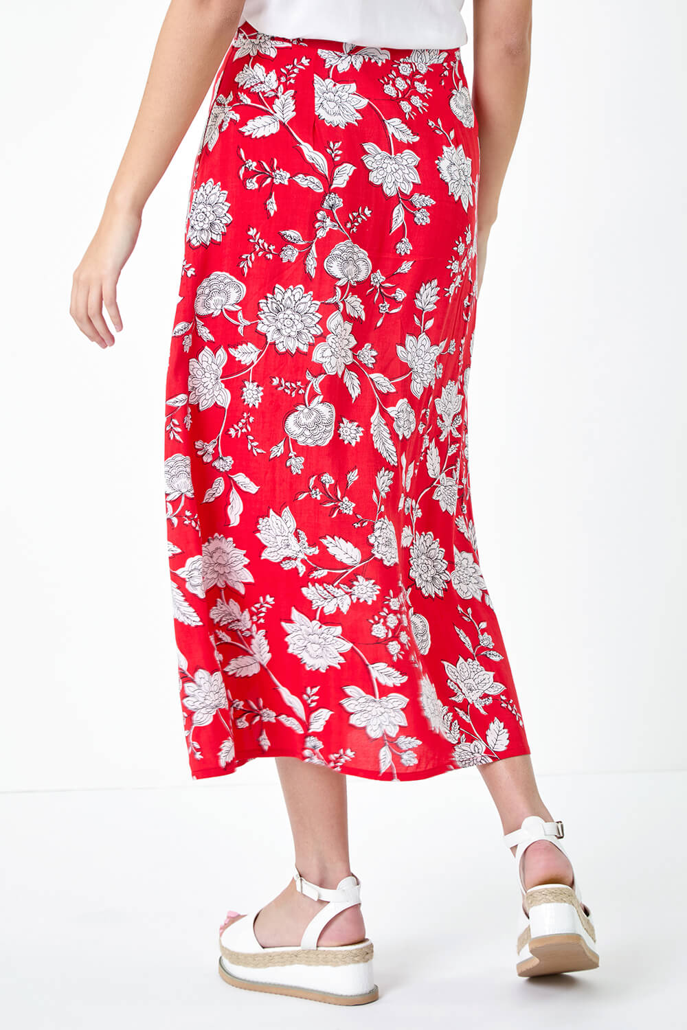CORAL Floral Button Detail Midi Skirt, Image 4 of 5