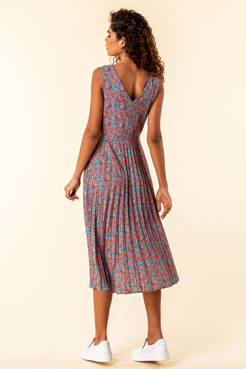 Turquoise Floral Print Midi Wrap Dress, Image 2 of 4
