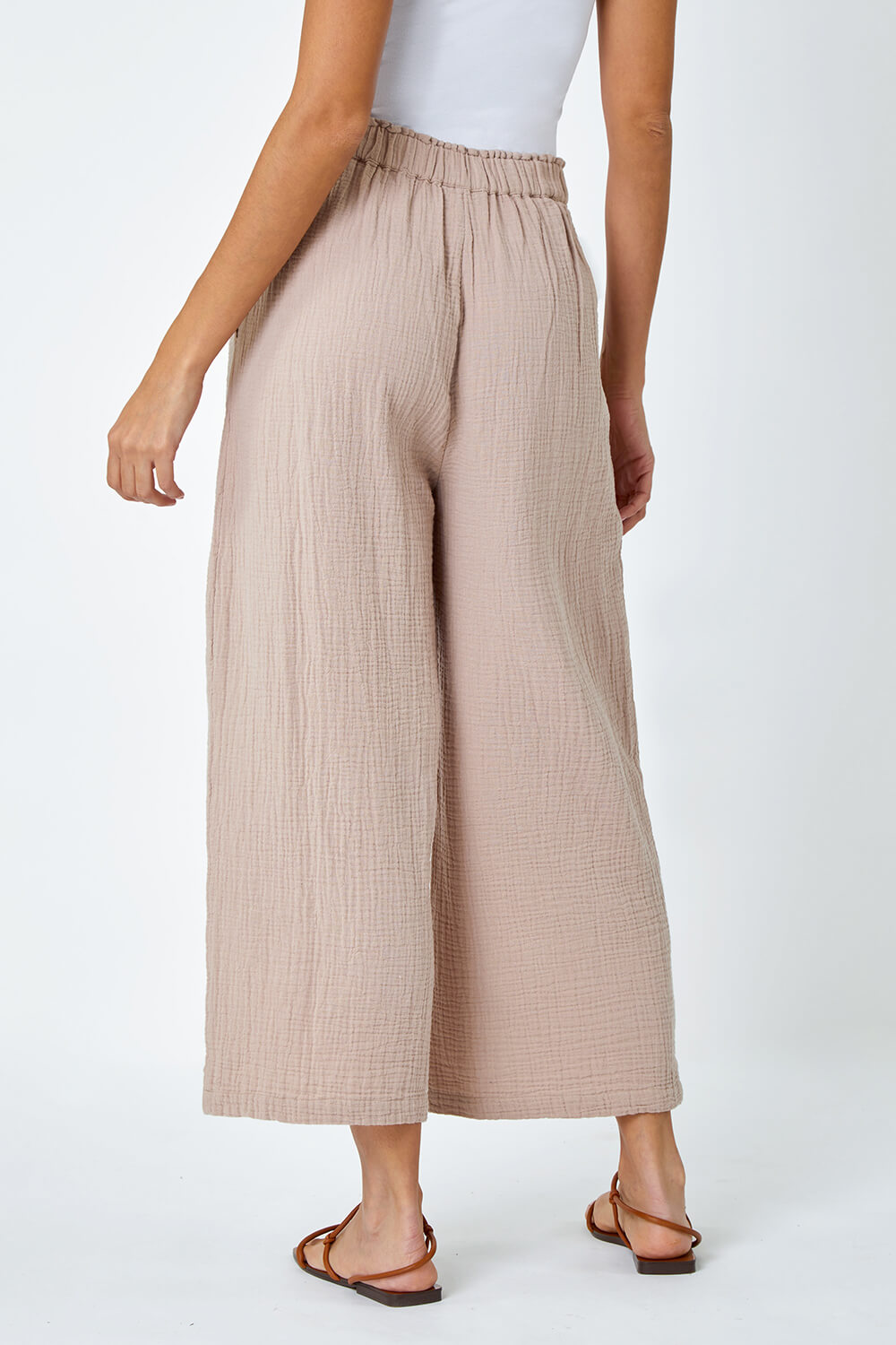 Natural  Textured Cotton Culotte Trousers, Image 3 of 5
