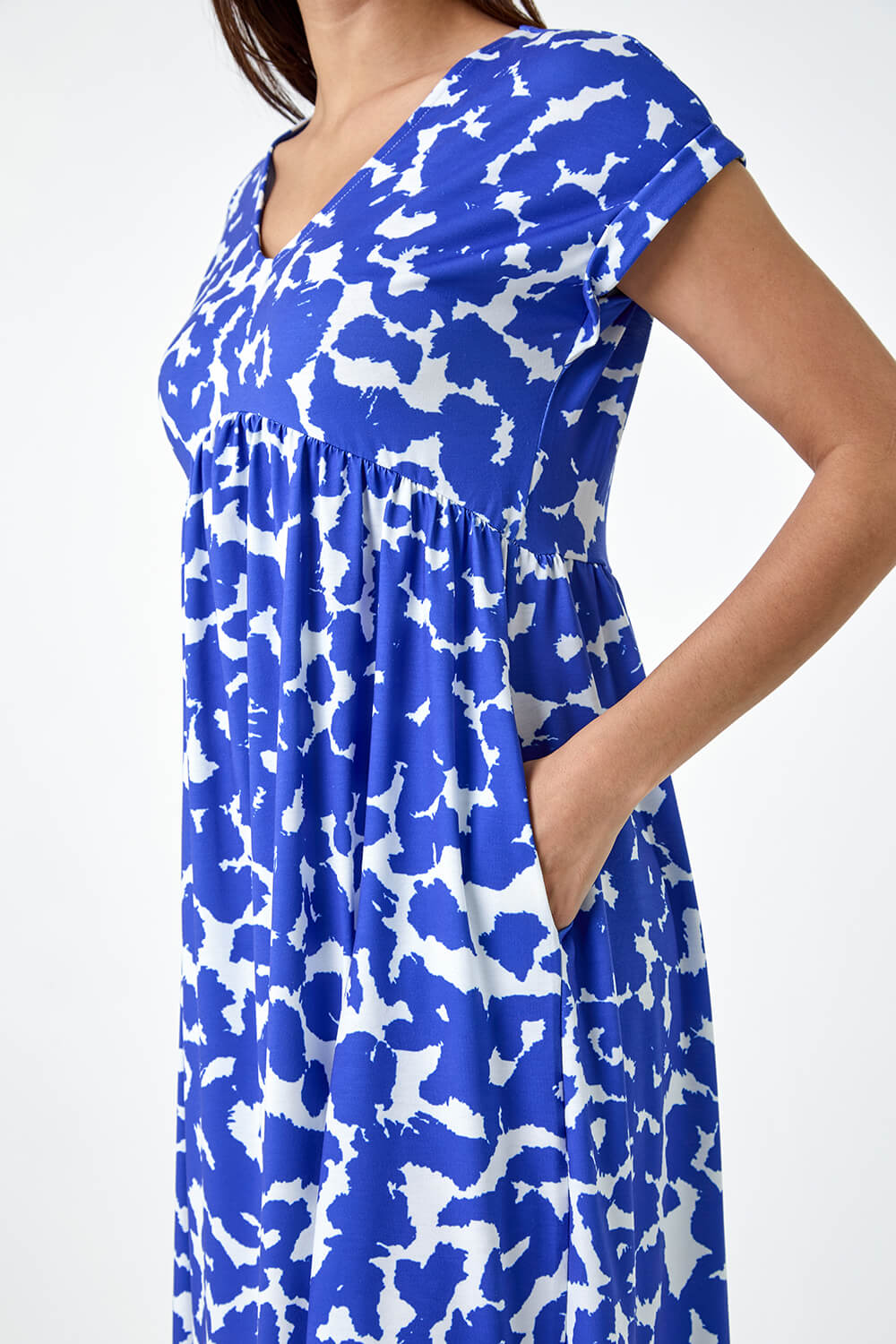 Blue Abstract Print Stretch Pocket T-Shirt Dress, Image 5 of 5