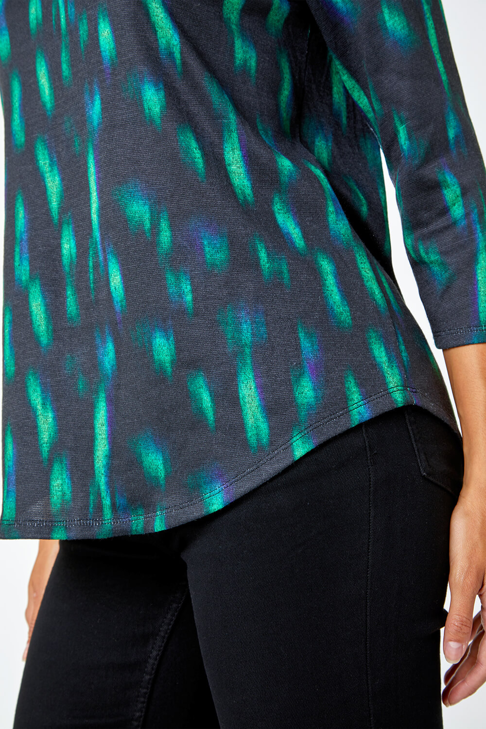 Green Abstract Scoop Hem Stretch Top, Image 5 of 5