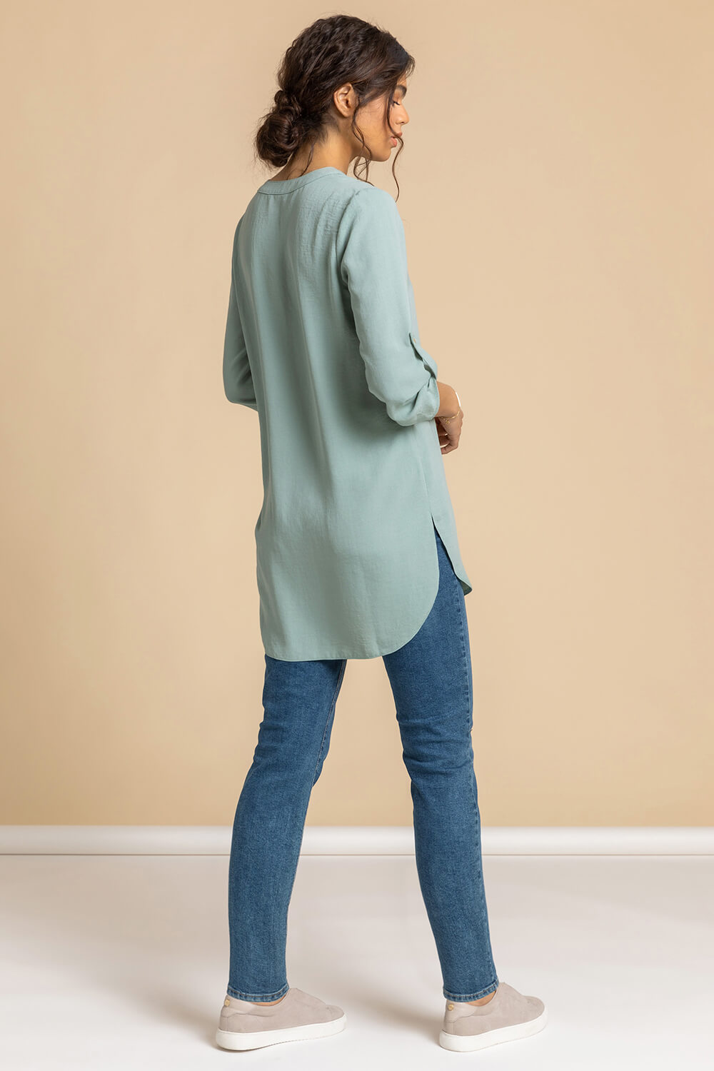 Sage Longline Button Detail Tunic Top, Image 2 of 4