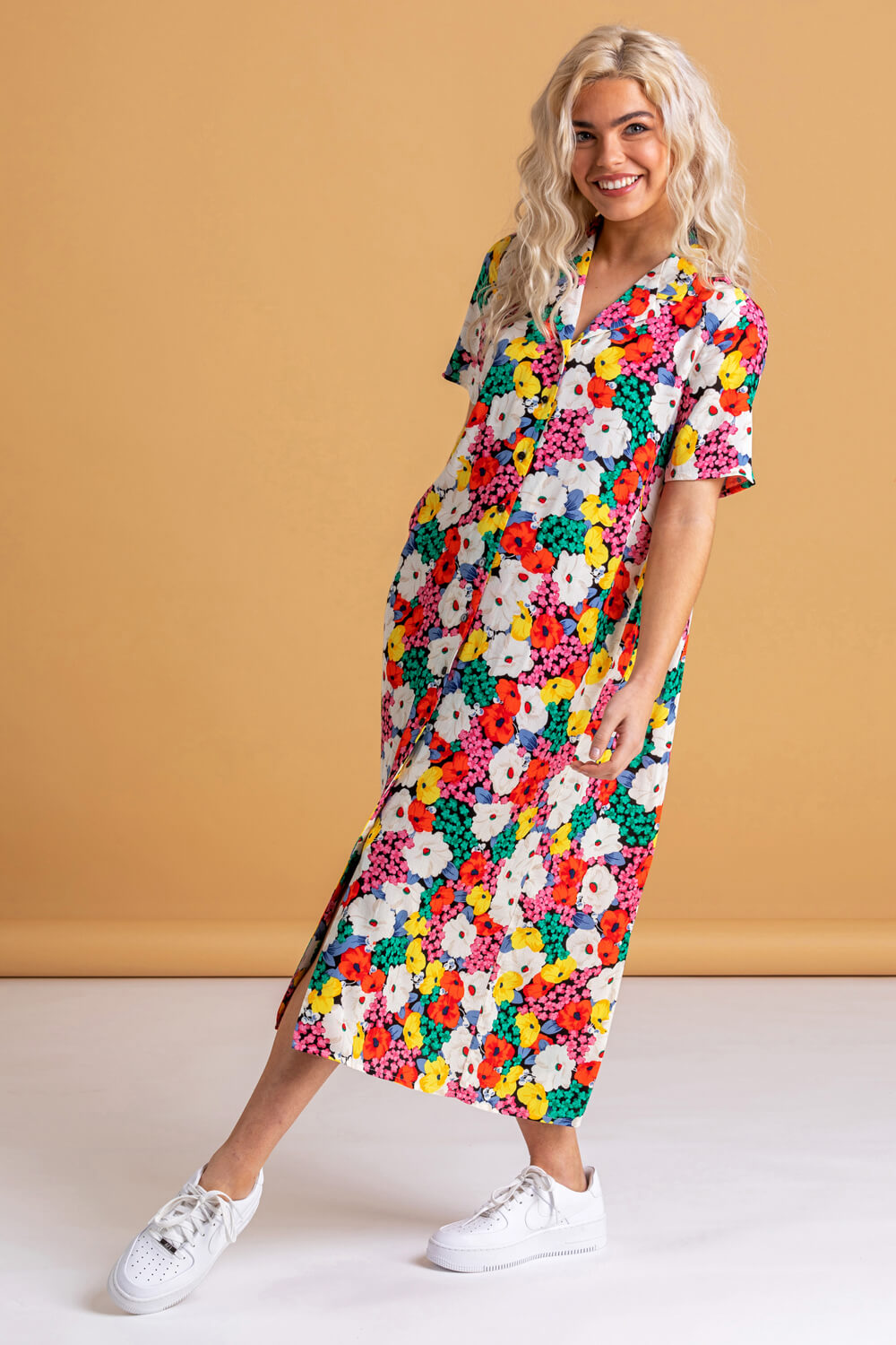 Bold Floral Shirt Dress in Multi ...