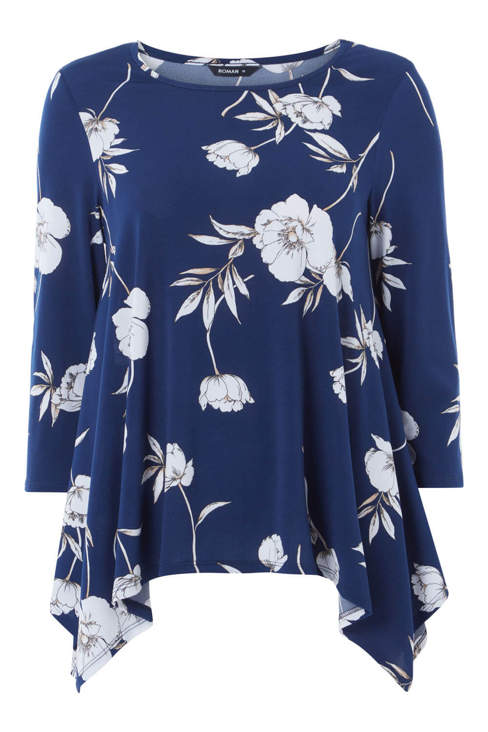 Navy  Floral 3/4 Sleeve Smock Top, Image 4 of 8