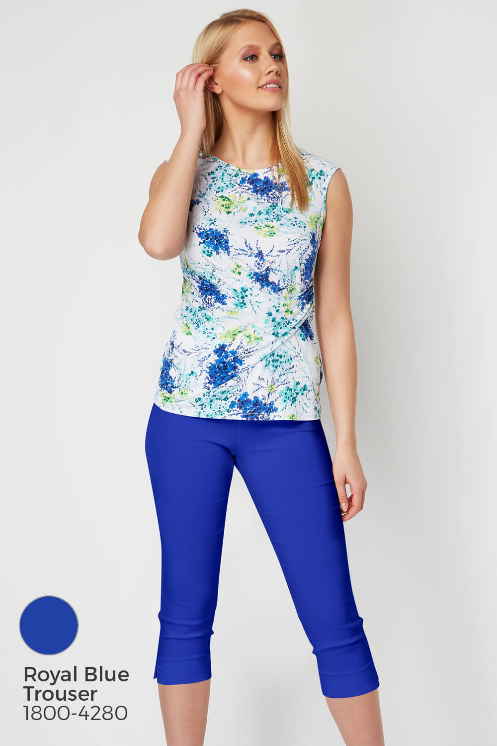 Blue Floral Side Pleat Top, Image 8 of 9