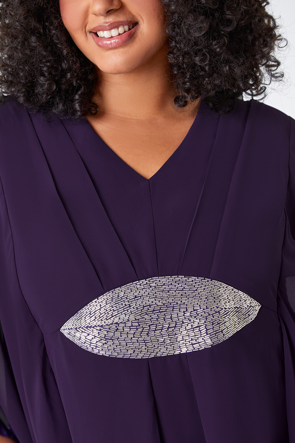 Purple Curve Embellished Chiffon Overlay Dress, Image 5 of 5