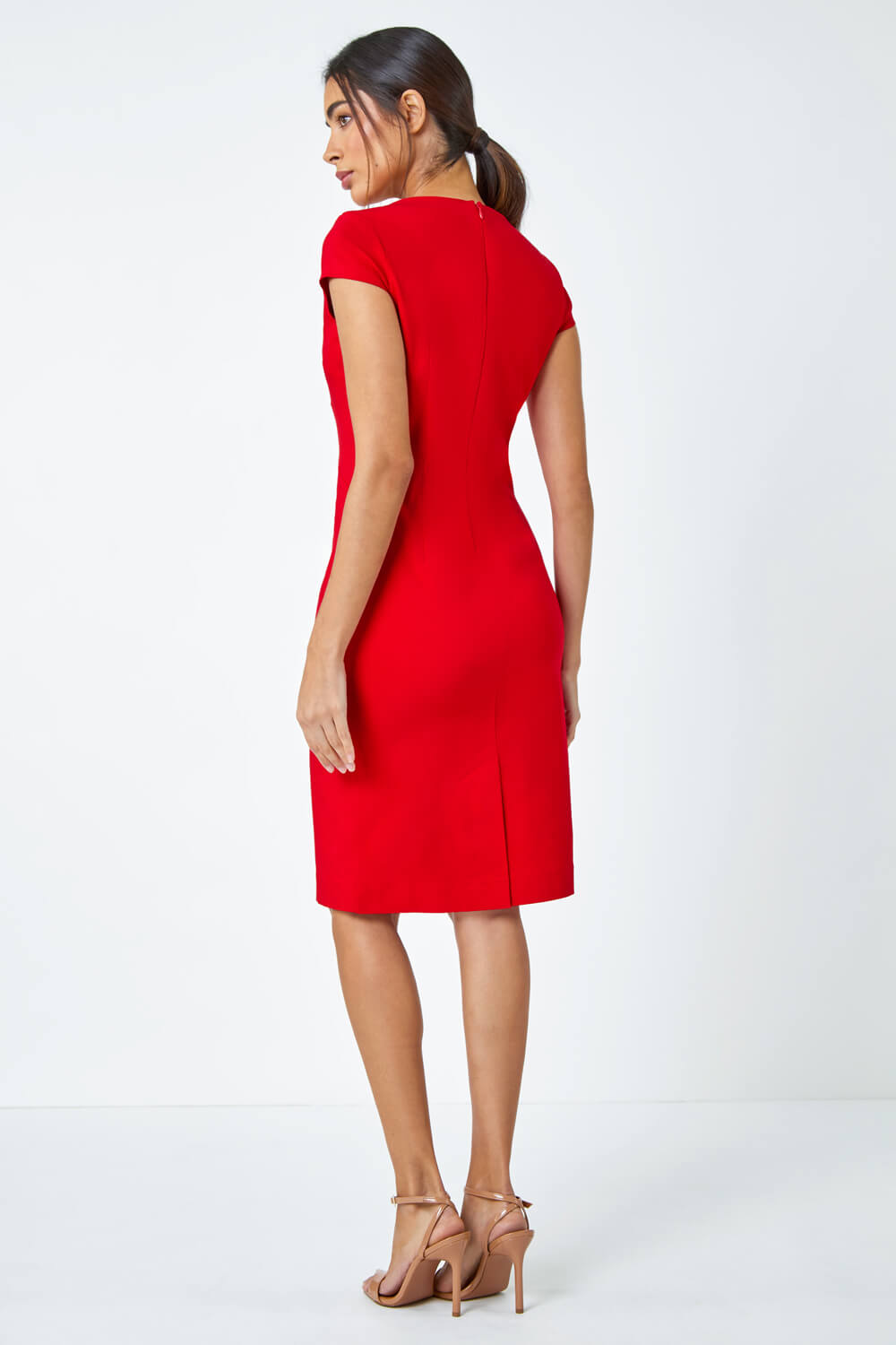 Red Sweetheart Neck Fitted Stretch Dress, Image 3 of 5