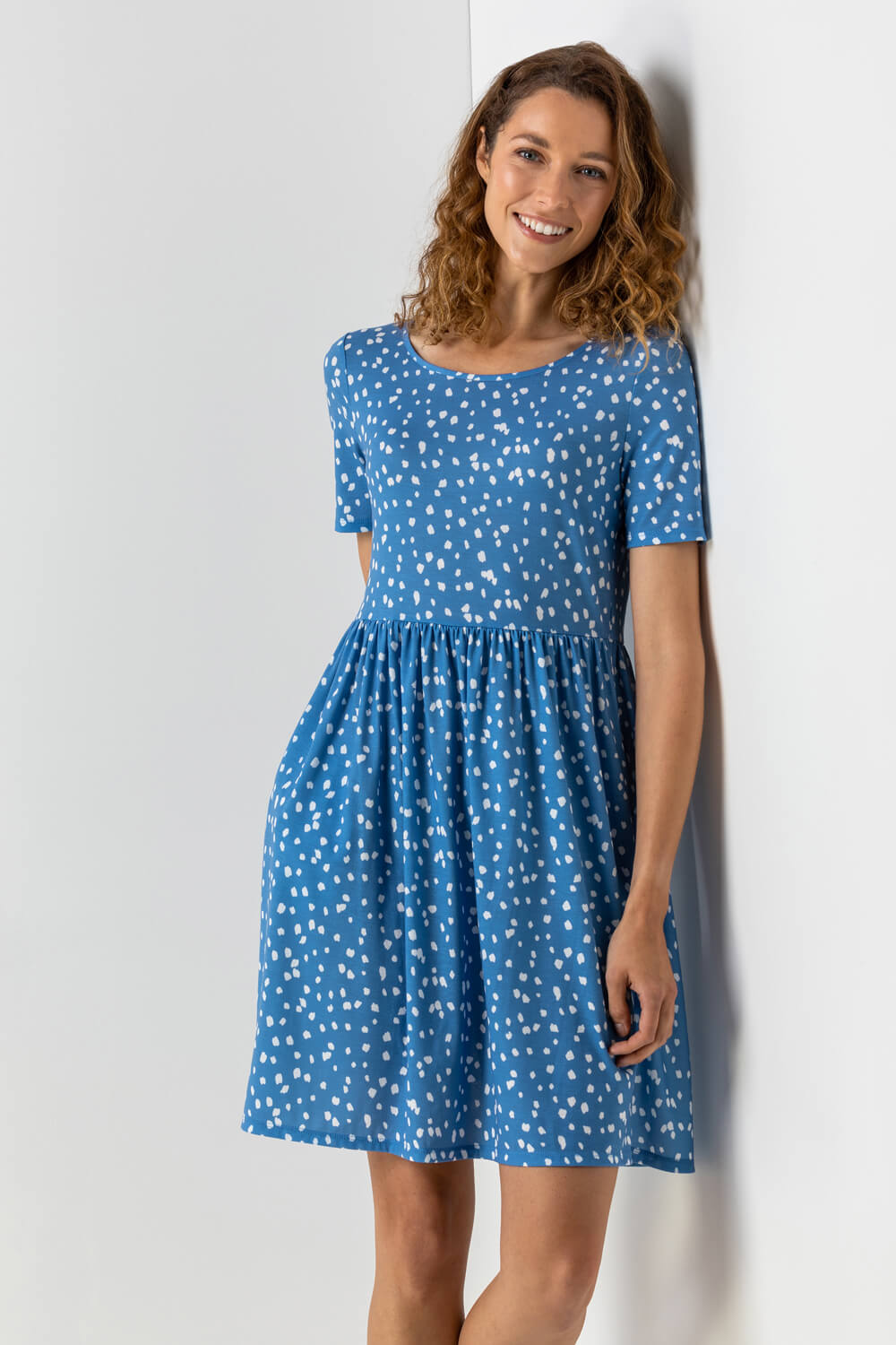 Blue Spot Print Pocket Detail Dress, Image 2 of 5