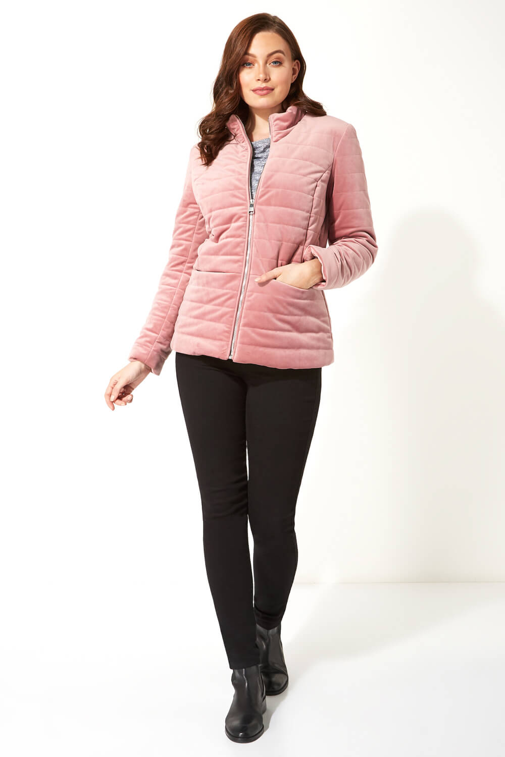 PINK Velour Texture Quilted Jacket, Image 2 of 5