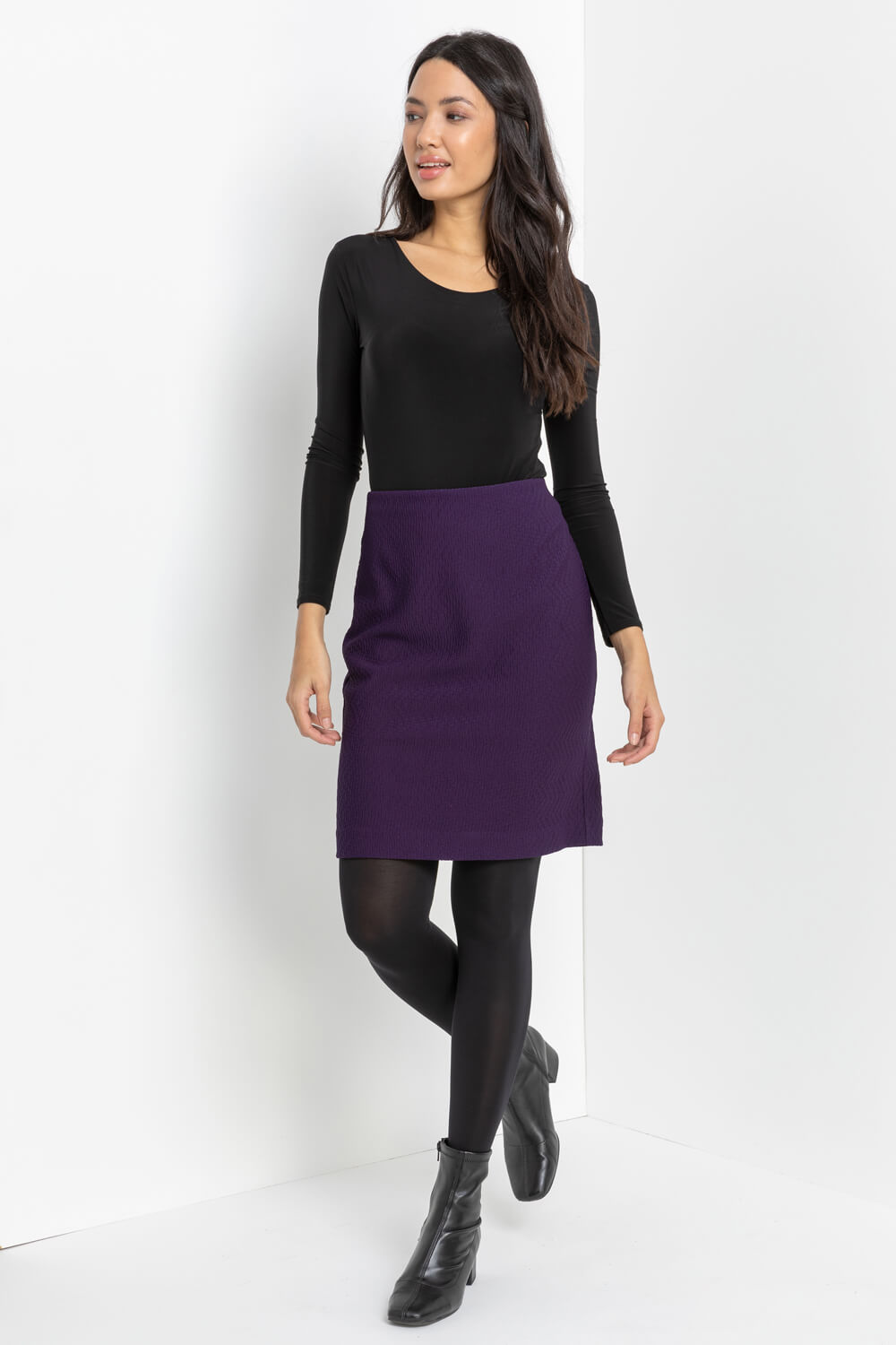 Purple Short Textured Jersey Skirt, Image 4 of 4