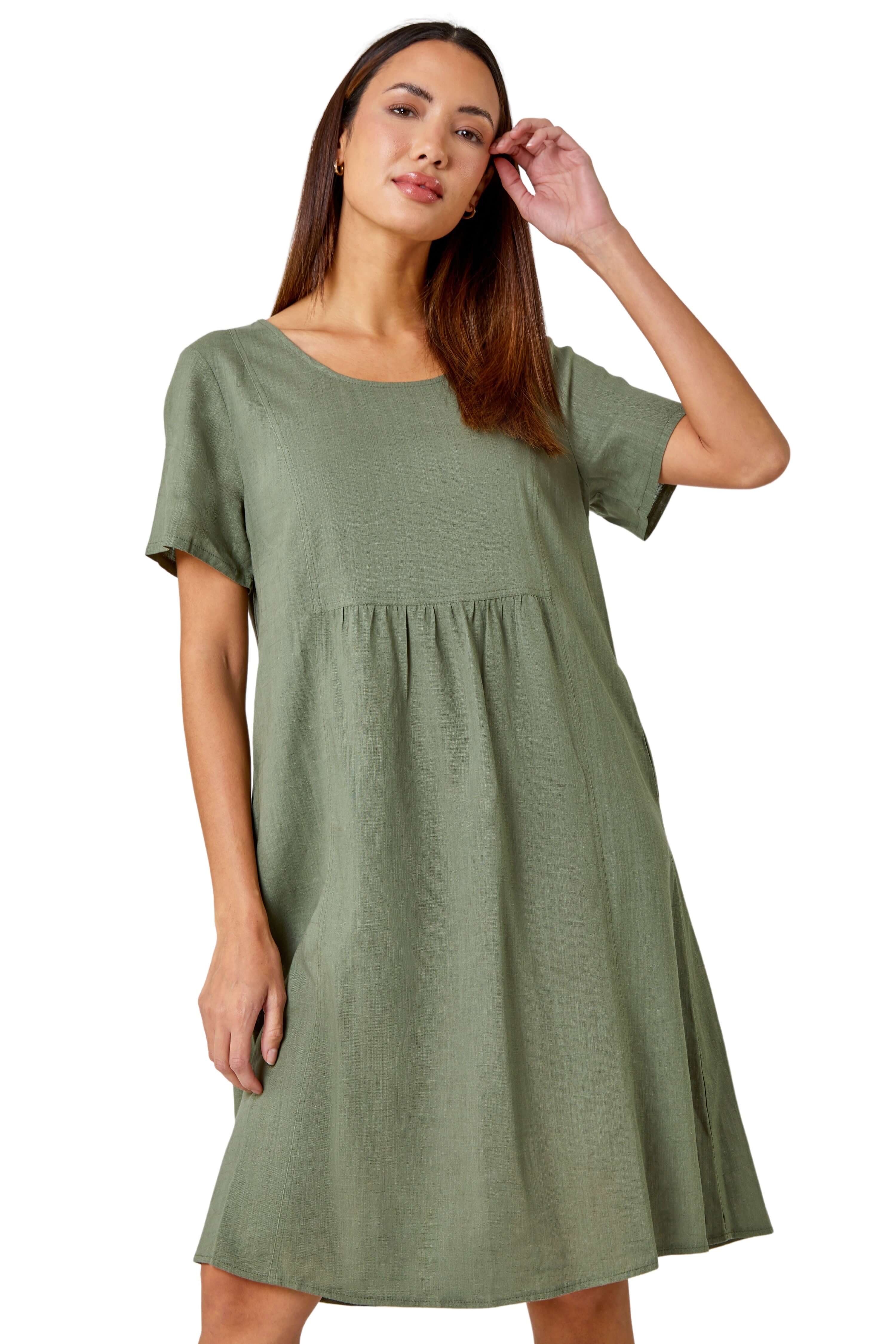 KHAKI Relaxed Cotton Blend Pocket Dress, Image 6 of 6