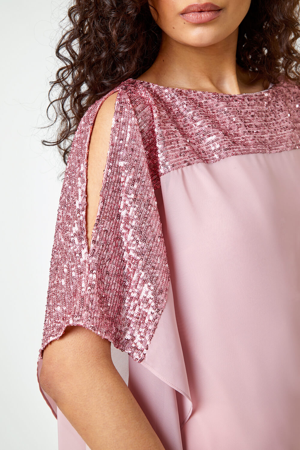 Rose Sequin Embellished Chiffon Overlay Top, Image 5 of 5