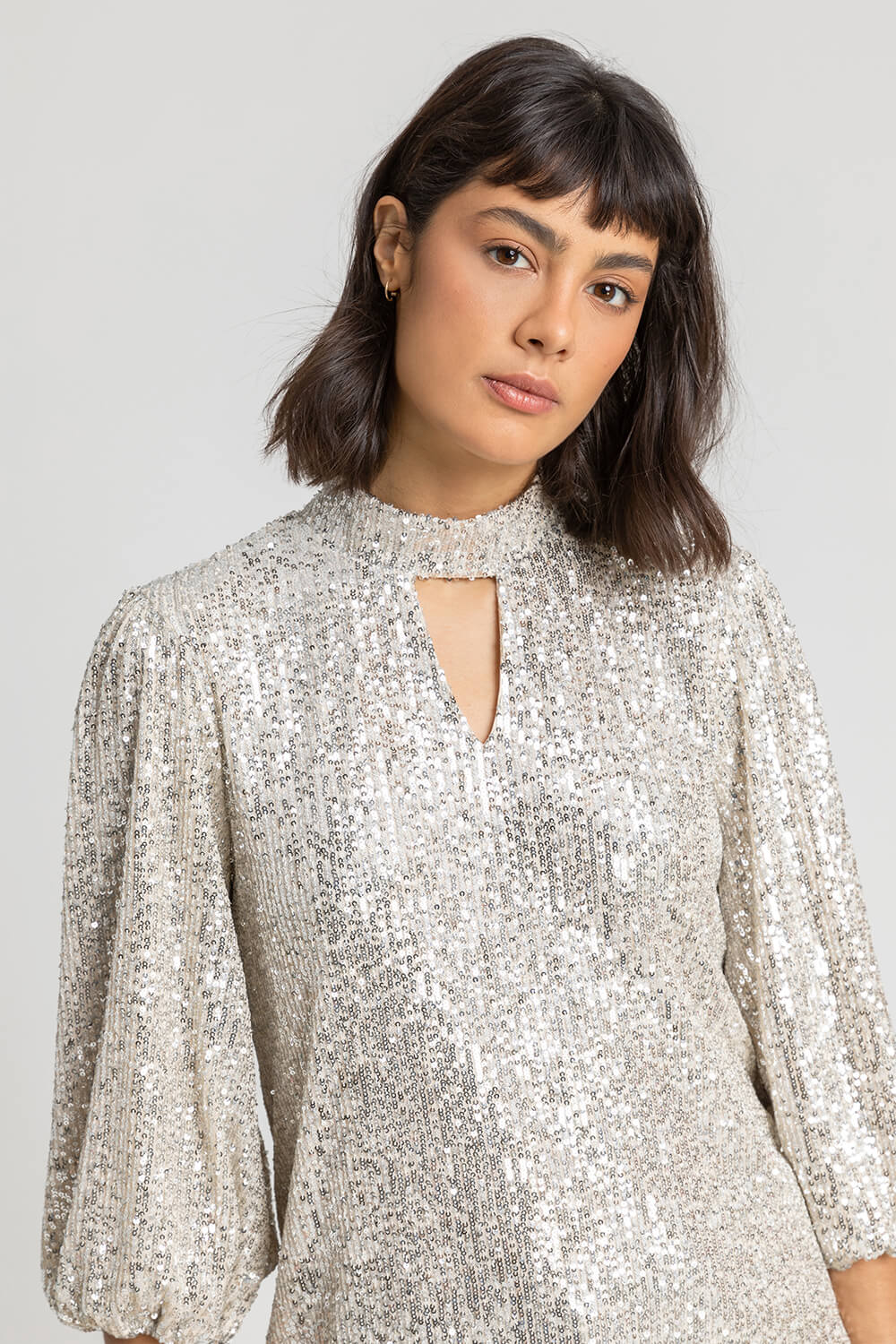Silver Sequin Keyhole Neck Top, Image 4 of 4
