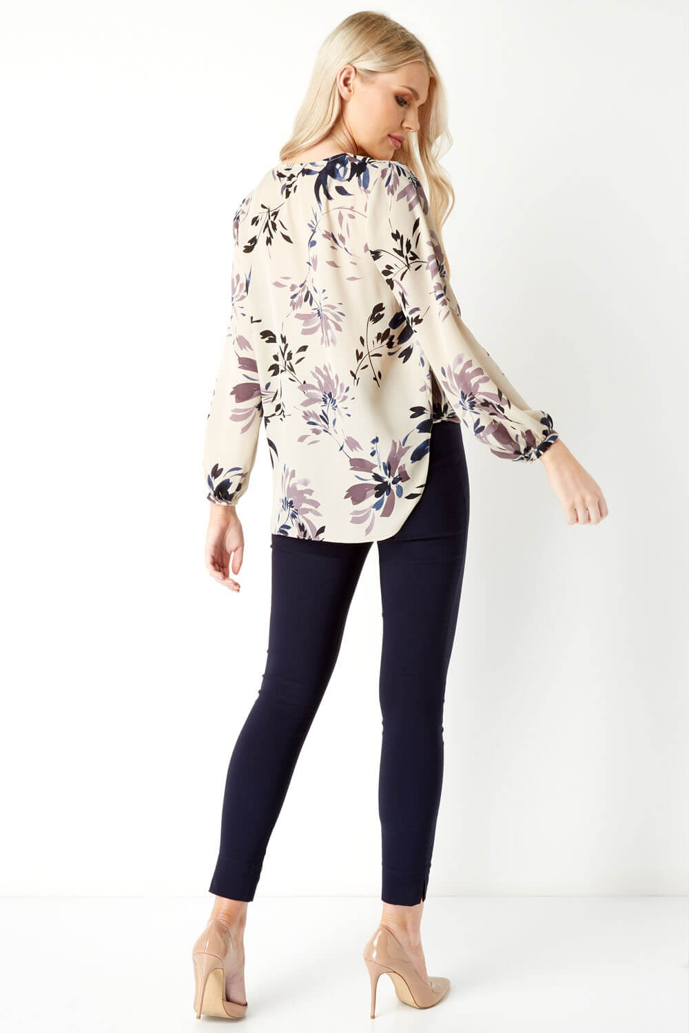 Multi  Printed Knot Front Blouse, Image 3 of 5