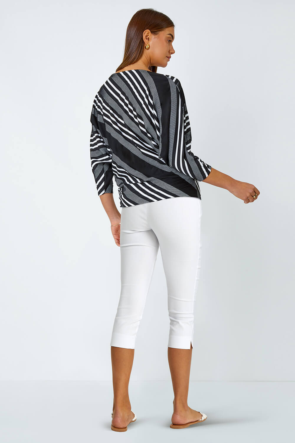 Black Relaxed Stripe Print Stretch Top, Image 3 of 5